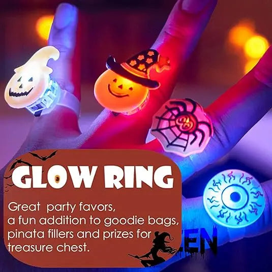 50PCS Halloween QIAWI LED Rings – Pumpkin & Skull Glow Toys