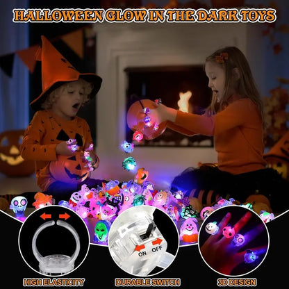 50PCS Halloween QIAWI LED Rings – Pumpkin & Skull Glow Toys