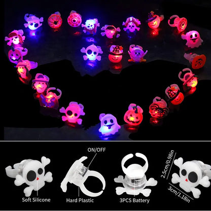 50PCS Halloween QIAWI LED Rings – Pumpkin & Skull Glow Toys