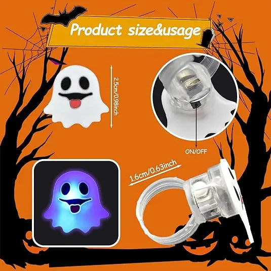 50PCS Halloween QIAWI LED Rings – Pumpkin & Skull Glow Toys